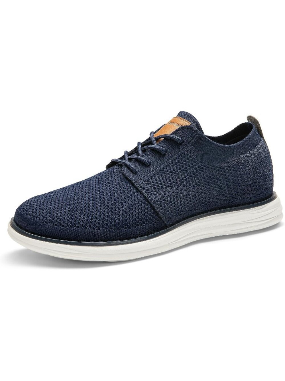 Mens Dark Blue Faux Leather Bruno Marc Knit Flex Breeze Casual Fashion Sneakers